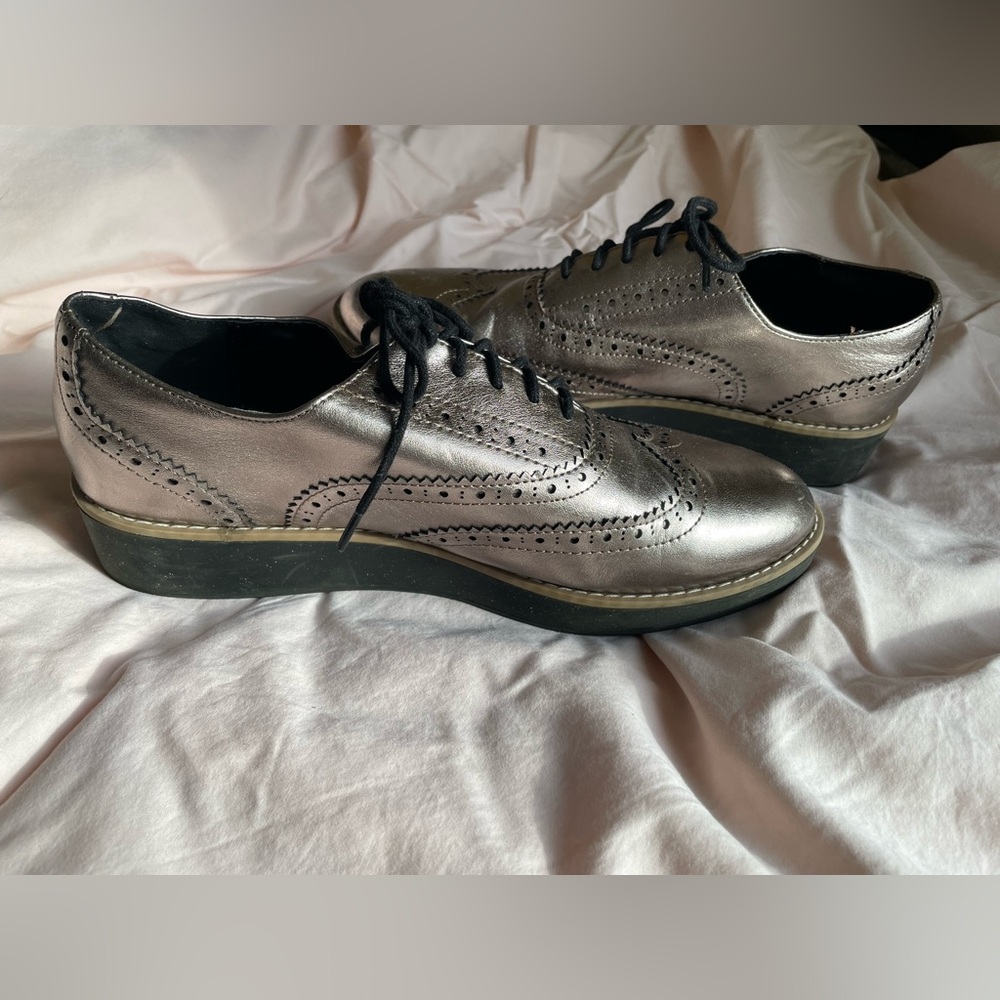 Golden oxford platform loafers